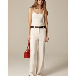 J Crew Cuff Wide Leg Trousers 8 8T T8 Tall Cream White NWT Pants CK875 J.Crew